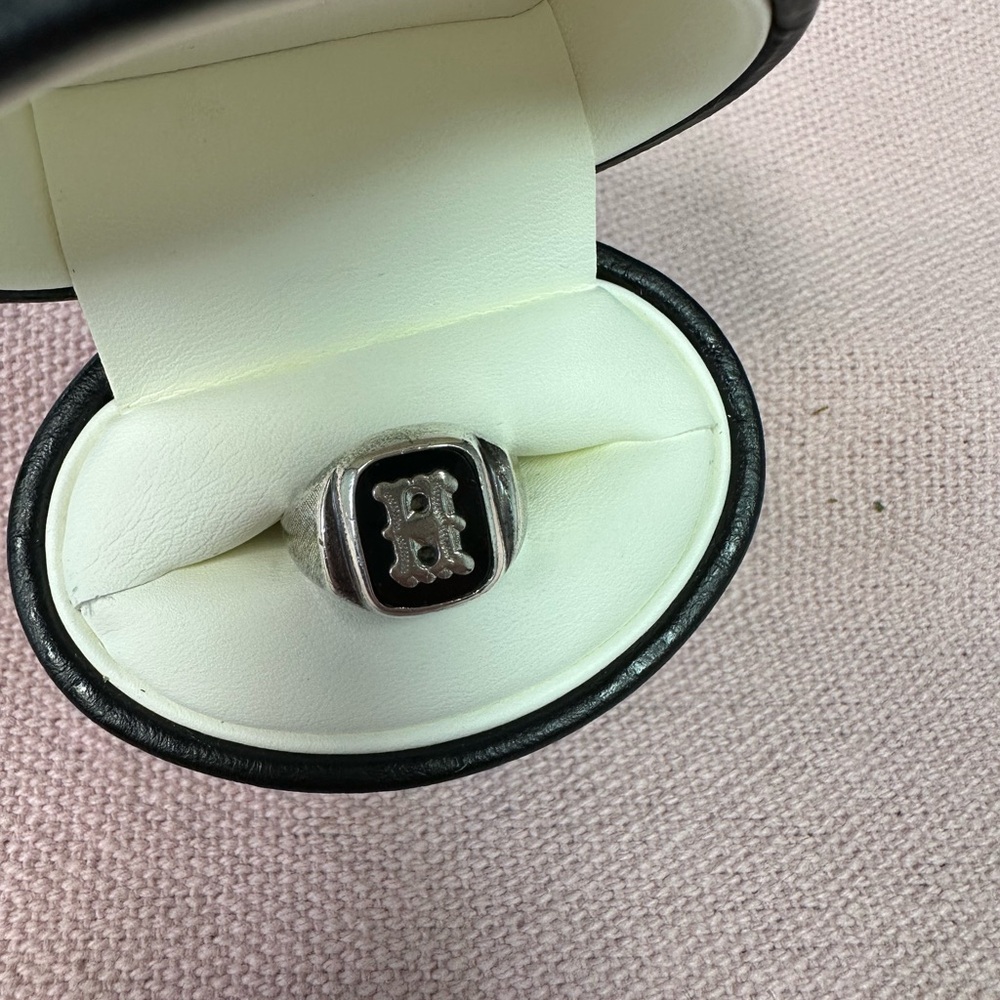 Sterling Silver Initial Ring with the letter -H-